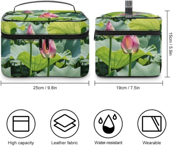 Beautiful Lotus Flowers Makeup Bag, Cosmetic Organizer Case Large Portable Capacity Make Up Bags Women Travel Toiletry Bags with Handle And Divider