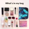 Linen Makeup Bag For Women, Waterproof Travel Cosmetic Organizer Lightweight Zipper Travel Toiletry Bag Organizer Blue Butterfly And Bamboo Makeup Brushes Storage Bag