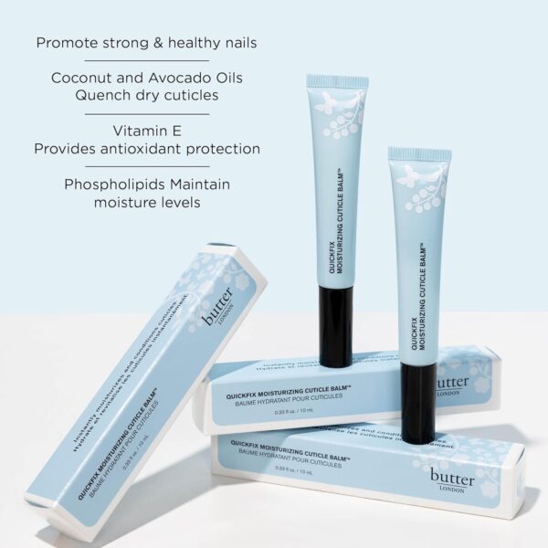 butter LONDON QuickFix Moisturizing Cuticle Balm - Cuticle Cream with Massage Tip Applicator Conditions & Hydrates Dry Cuticles & Skin - Gluten Free Cuticle Care Products Enriched with Vitamin E