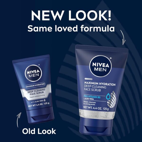 NIVEA MEN Maximum Hydration Deep Cleaning Face Scrub With Aloe Vera, 3 Pack of 4.4 Oz Tubes