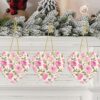 Christmas Ceramic Heart Pendant Decoration for Tree Hanging in Festive Season Pink Roses Prints