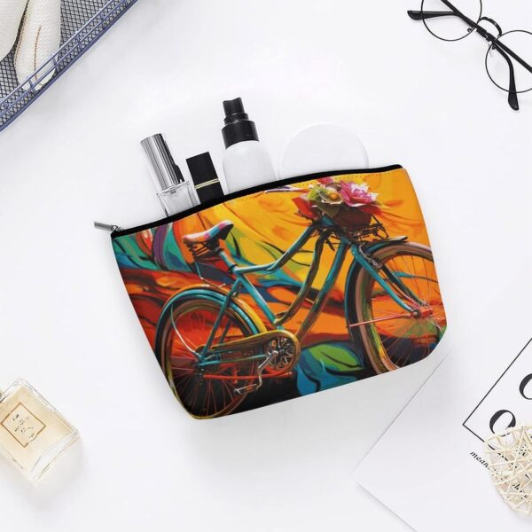 Colorful Bicycle Makeup Bag for Women Portable Travel Toiletry Pouch, PU Leather Cosmetic Bag with Zipper