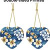 Christmas Ceramic Heart Pendant Decoration for Tree Hanging in Festive Season Blue Hawaiian Flowers Prints