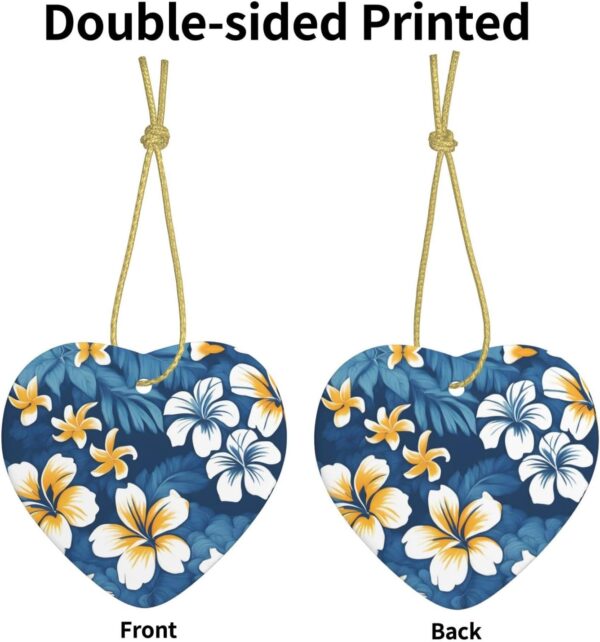 Christmas Ceramic Heart Pendant Decoration for Tree Hanging in Festive Season Blue Hawaiian Flowers Prints