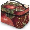 Berries of Pomegranate Makeup Bag, Cosmetic Organizer Case Large Portable Capacity Make Up Bags Women Travel Toiletry Bags with Handle And Divider