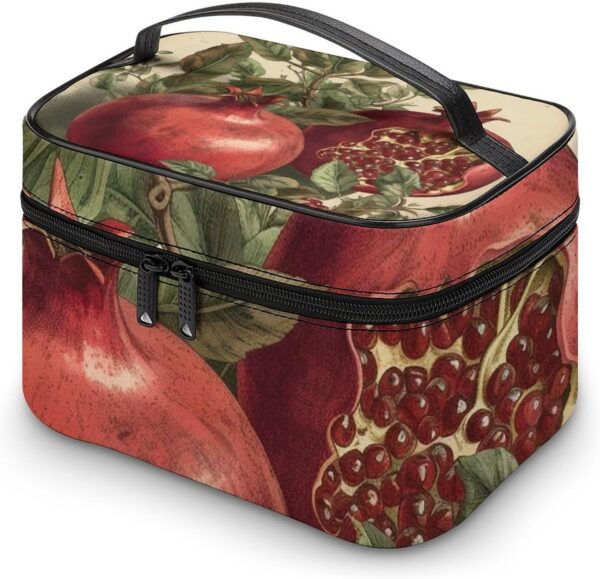 Berries of Pomegranate Makeup Bag, Cosmetic Organizer Case Large Portable Capacity Make Up Bags Women Travel Toiletry Bags with Handle And Divider