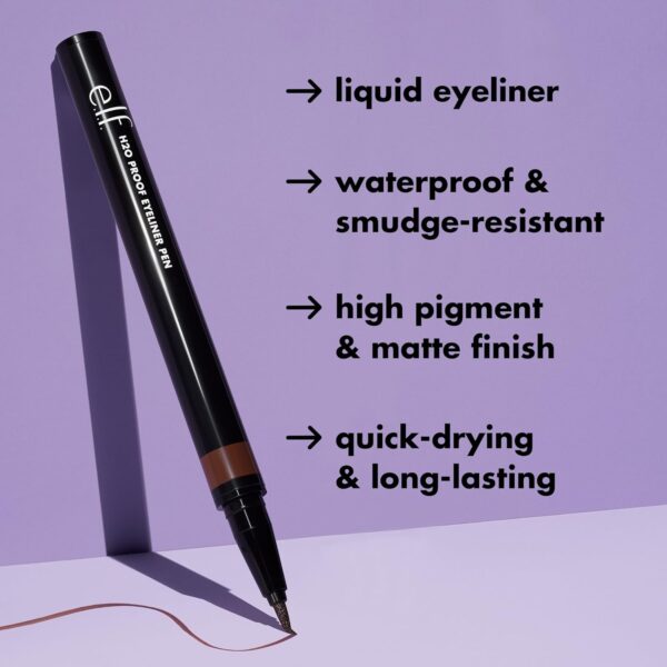 e.l.f. H2O Proof Eyeliner Pen, Felt Tip, Waterproof, Long-Lasting, High-Pigmented Liner For Bold Looks, Vegan & Cruelty-Free, Jet Black. 0.02 Fl Oz