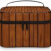 Brown Wood Pattern Makeup Bag, Cosmetic Organizer Case Large Portable Capacity Make Up Bags Women Travel Toiletry Bags with Handle And Divider