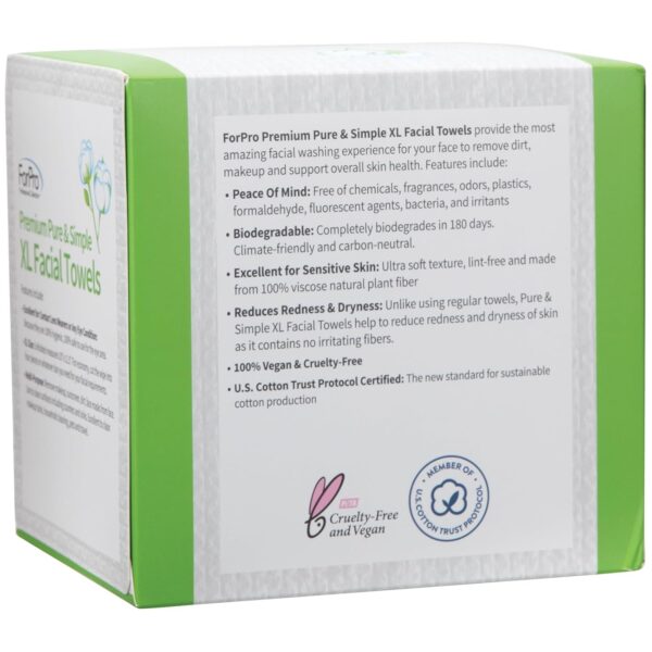 ForPro Premium Pure & Simple XL Facial Towels, Disposable Makeup Remover Dry Wipes, Ultra Soft Lint-Free Biodegradable Face Towels, 100% Vegan & Cruelty-Free, 50-Count