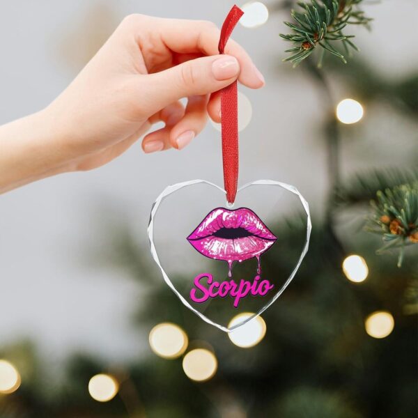 Scorpio Zodiac Birthday Pink Lips Christmas Ornament Glass Hanging Pendant Heart Crystal Christmas Trees Decoration