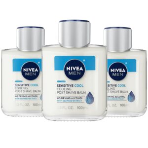 NIVEA MEN Sensitive Cooling Post Shave Balm with Vitamin E, Chamomile and Seaweed Extracts, 3 Pack of 3.3 Fl Oz Bottles