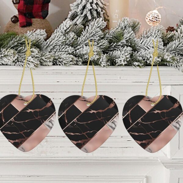 Christmas Ceramic Heart Pendant Decoration for Tree Hanging in Festive Season Black Rose Gold Marble Prints