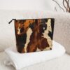 Linen Makeup Bag For Women, Waterproof Travel Cosmetic Organizer Lightweight Zipper Travel Toiletry Bag Organizer Abstract Cow Skin Makeup Brushes Storage Bag