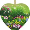 Christmas Ceramic Heart Pendant Decoration for Tree Hanging in Festive Season Flowers and Plants Prints