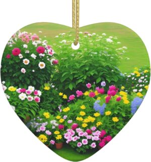 Christmas Ceramic Heart Pendant Decoration for Tree Hanging in Festive Season Flowers and Plants Prints