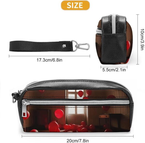Red Balloons in The Room Pencil Case Large Capacity Leather Pencil Pouch with Zipper, Portable Small Makeup Bag, Office Supplies Organizer for Women Men