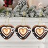 Christmas Ceramic Heart Pendant Decoration for Tree Hanging in Festive Season Coffee with Heart Pattern Prints