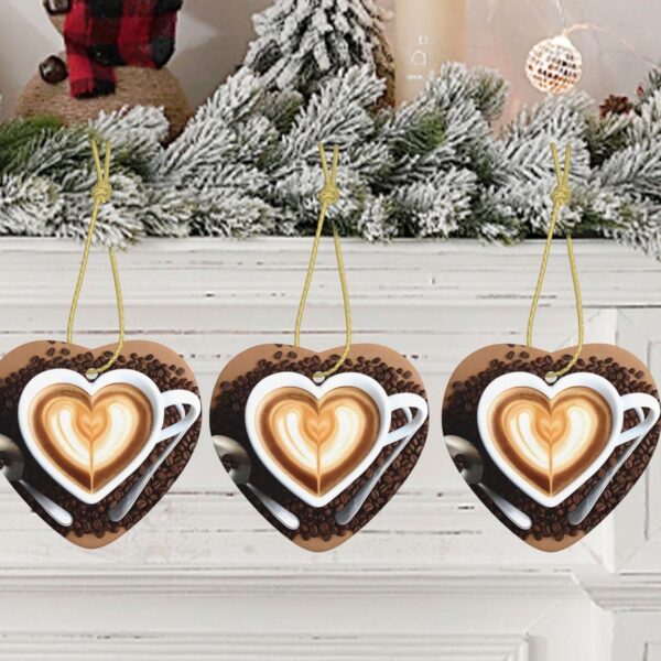 Christmas Ceramic Heart Pendant Decoration for Tree Hanging in Festive Season Coffee with Heart Pattern Prints