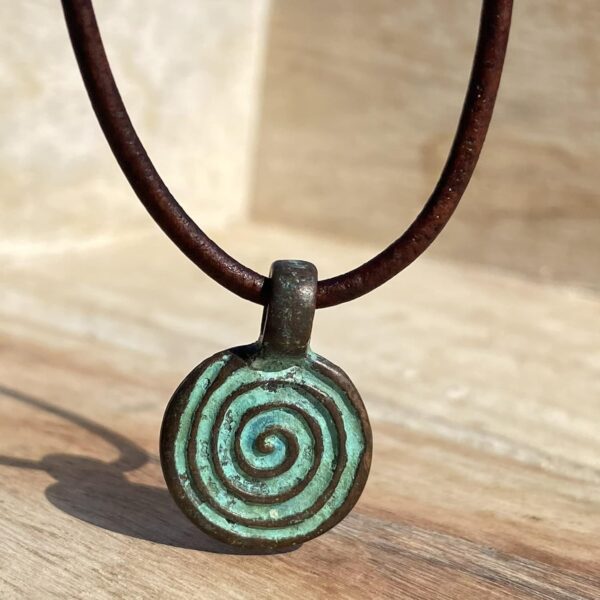 Greek Spiral Vintage Patina Necklace - Women Choker, Men Ancient Greece Gifts, Best Gift for Grecian, Mens Vital Force, Simple Charm, Hellenism, Small Bead, Cute Girls Accessories (Patina)