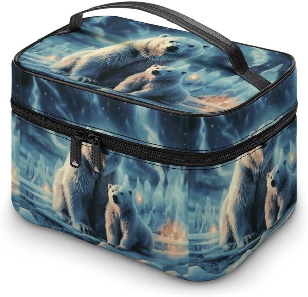Two Polar Bears Makeup Bag, Cosmetic Organizer Case Large Portable Capacity Make Up Bags Women Travel Toiletry Bags with Handle And Divider