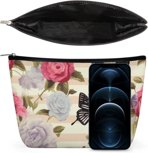 Toiletry Bag for Women Striped Flower Butterfly Cosmetic Bag Portable Capacity Travel Makeup Bags with Zipper Lightweight Cute Beauty Makeup Organizer for Traveling, Accessories, Essentials