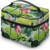 Beautiful Lotus Flowers Makeup Bag, Cosmetic Organizer Case Large Portable Capacity Make Up Bags Women Travel Toiletry Bags with Handle And Divider