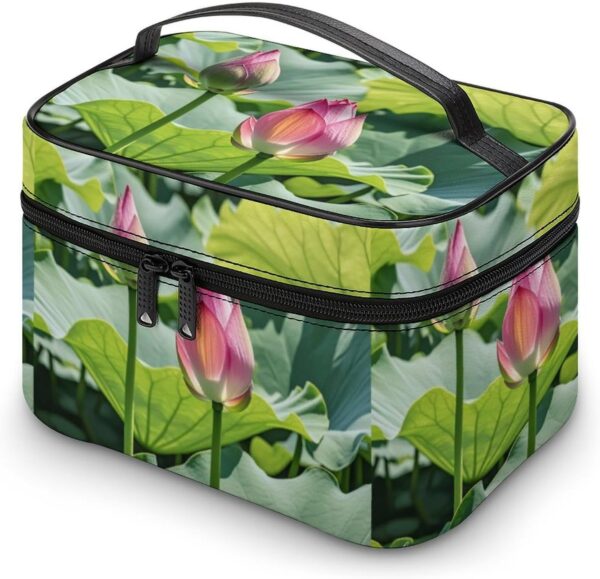 Beautiful Lotus Flowers Makeup Bag, Cosmetic Organizer Case Large Portable Capacity Make Up Bags Women Travel Toiletry Bags with Handle And Divider
