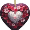 Christmas Ceramic Heart Pendant Decoration for Tree Hanging in Festive Season Valentine's Day Love Heart Prints