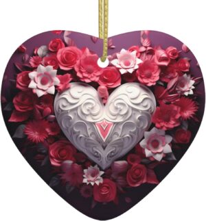 Christmas Ceramic Heart Pendant Decoration for Tree Hanging in Festive Season Valentine's Day Love Heart Prints