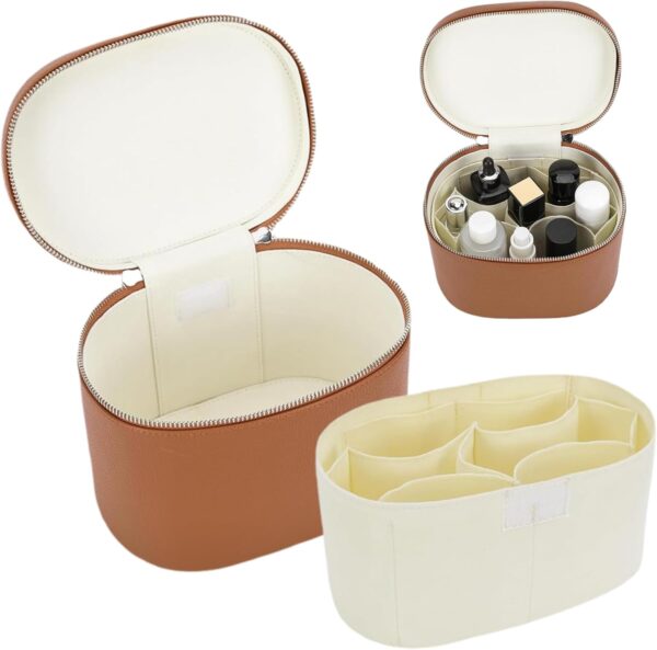 Makeup Bag, 20x15x14cm PU Leather Make up Bag with Removable Divider, Travel Cosmetic Bags, Portable Makeup Case for Women