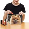 Pomeranian Dog Makeup Bag for Women Portable Travel Toiletry Pouch, PU Leather Cosmetic Bag with Zipper