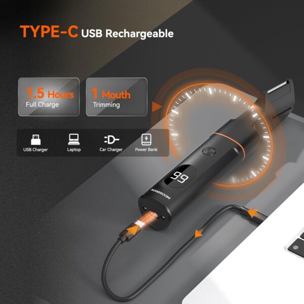 Manscape Body Hair Trimmer for Men, Waterproof Pubic, Groin & Ball Shaver, No-Nick Mens Grooming Kit with LED Display, Type-C USB Rechargeable, Guide Comb & Travel Lock