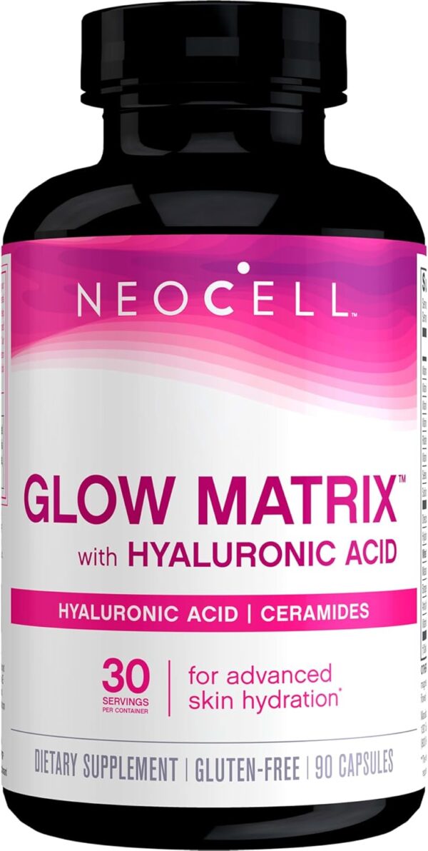 NeoCell Glow Matrix With Hyaluronic Acid Capsules, Essential Lubricant, Supports Tissue Hydration, Gluten Free, Unflavored, 90 Count, 1 Bottle