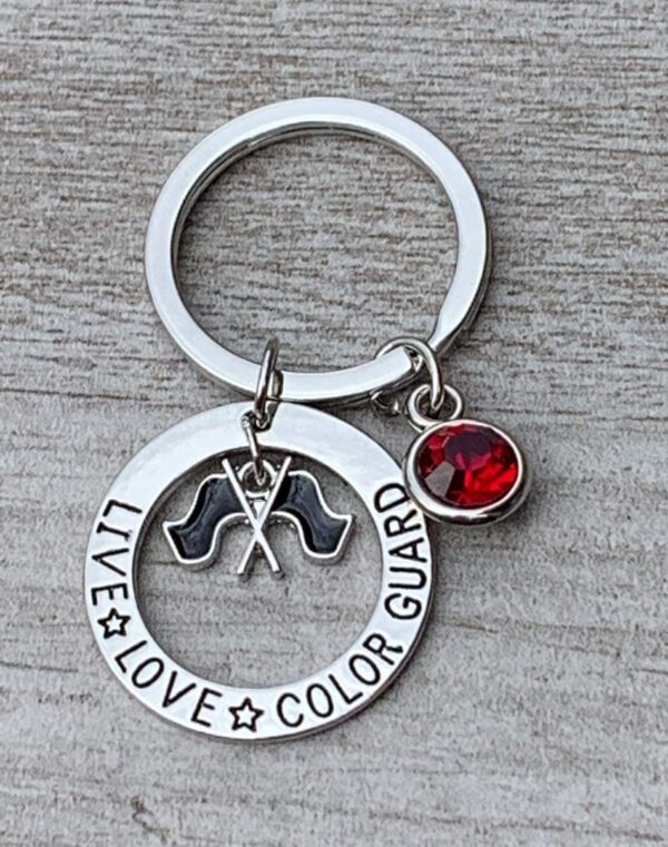 Personalized Color Guard Live Love Birthstone Keychain, Color Guard Jewelry- Color Guard Gifts Teens and Girls