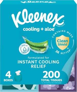 Kleenex Cooling + Aloe Facial Tissues, 4 Cube Boxes, 50 Tissues Per Box, 2-Ply