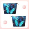 Linen Makeup Bag For Women, Waterproof Travel Cosmetic Organizer Lightweight Zipper Travel Toiletry Bag Organizer Blue Butterfly And Bamboo Makeup Brushes Storage Bag