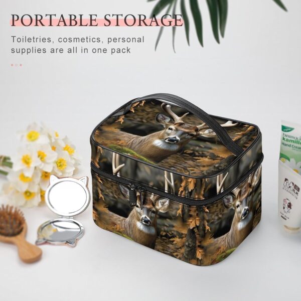Camouflage Deer Makeup Bag, Cosmetic Organizer Case Large Portable Capacity Make Up Bags Women Travel Toiletry Bags with Handle And Divider