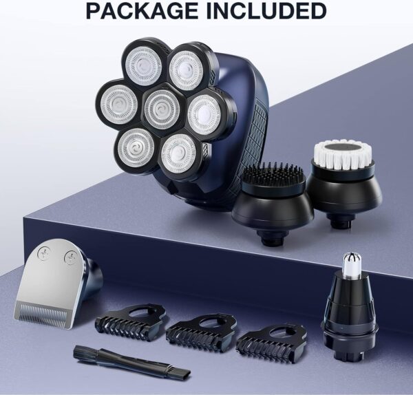 Head Shaver 7D, Wyklaus Upgrade Head Shavers for Bald Men, Head Electric Razor with Nose Hair Trimmer, IPX6 Waterproof Wet/Dry Mens Grooming Kit, Anti-Pinch, LED Display, USB Rechargeable