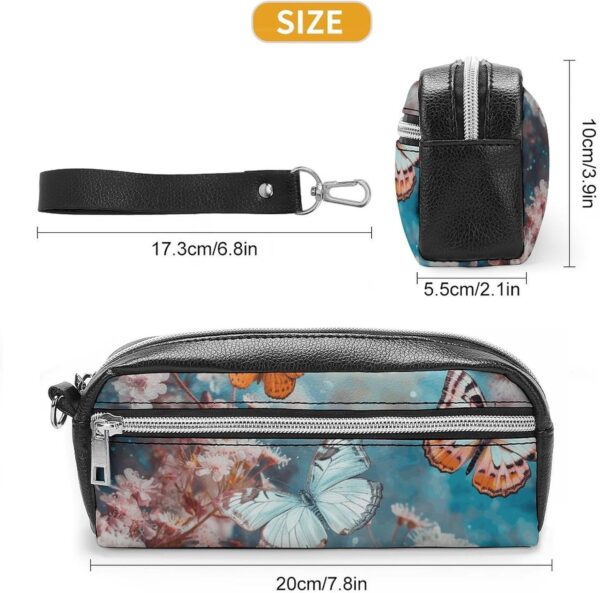 A Group of Butterflies Pencil Case Large Capacity Leather Pencil Pouch with Zipper, Portable Small Makeup Bag, Office Supplies Organizer for Women Men