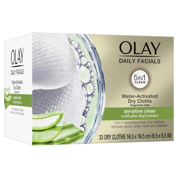 Makeup Remover Wipes by Olay Daily Facials Gentle Clean 5-in-1 Water Activated Cleansing Cloths, 33 count Packaging may Vary