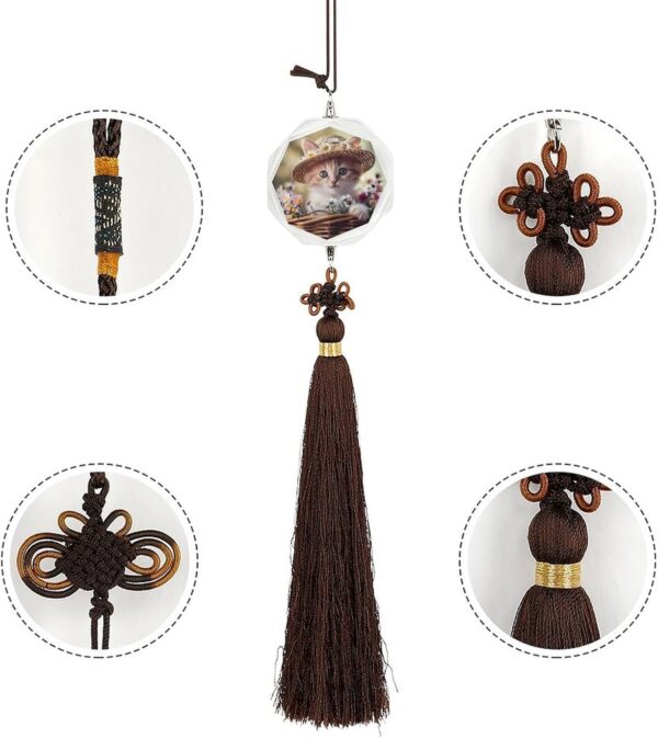 Animal Basket Cat Car Pendant Crystal Car Rearview Mirror Charms Hanging Ornaments Hexagon