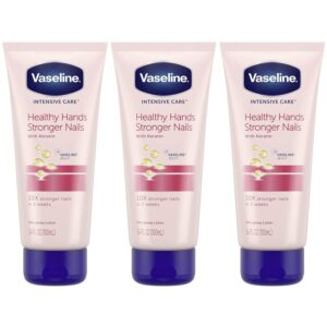 Vaseline Lotion, Healthy Hands Stronger Nails with Keratin 3-Pack – Intensive Care Hand Lotion with Petroleum Jelly, 3.4 Oz Ea