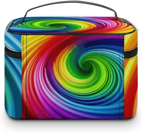 Rainbow Spiral Makeup Bag, Cosmetic Organizer Case Large Portable Capacity Make Up Bags Women Travel Toiletry Bags with Handle And Divider