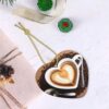 Christmas Ceramic Heart Pendant Decoration for Tree Hanging in Festive Season Coffee with Heart Pattern Prints