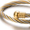 COOLSTEELANDBEYOND Elastic Adjustable Steel Twisted Cable Cuff Bangle Bracelet for Mens for Women