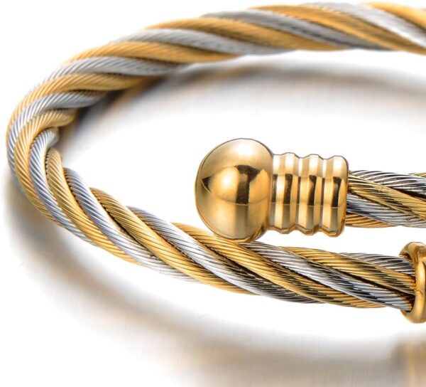 COOLSTEELANDBEYOND Elastic Adjustable Steel Twisted Cable Cuff Bangle Bracelet for Mens for Women
