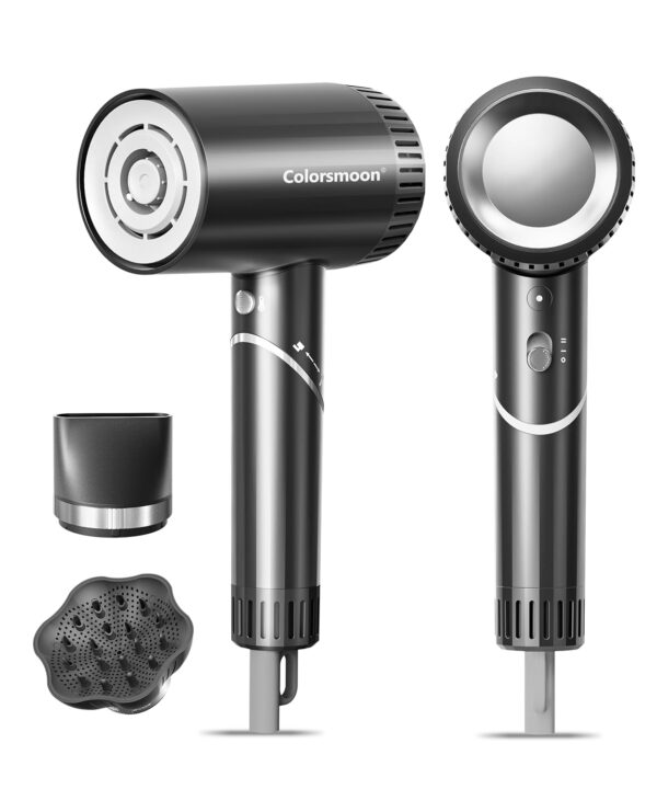 Hair Dryer, 100,000 RPM High-Speed Blow Dryers for Women & Men, Fast-Drying, 500 Million Negative Ions, Heat-Control, Low-Noise with Diffuser & Nozzle, Compact Foldable for Home Travel Use