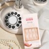 KISS Salon Acrylic French Manicure Set, ‘Leilani’, Medium Length, Nude Square Press-On Nails, Includes Pink Gel Nail Glue 0.07 Oz, Mini Nail File, Manicure Stick, and 28 Fake Nails, 31 Piece Set