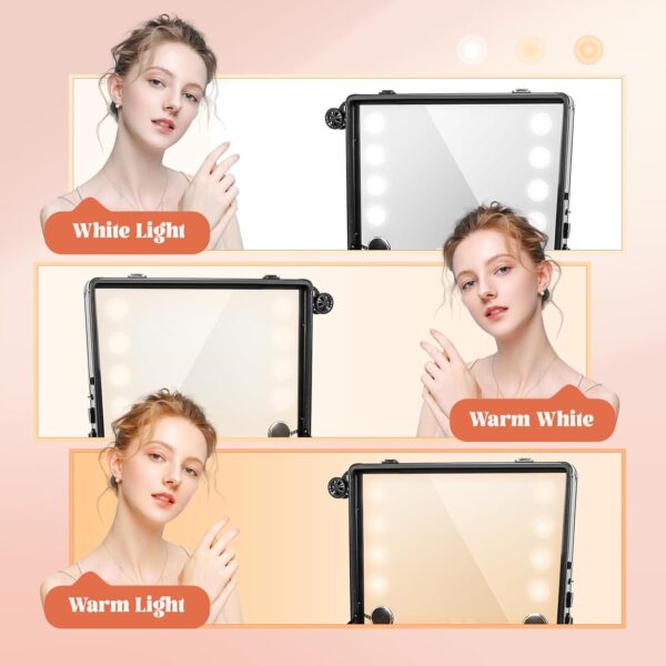 Aluminum Trolley Makeup Train Case with Led Light Rolling Makeup Case with Legs Suitcase Vanity with Lights with Stand Mirror Makeup Vanity Station