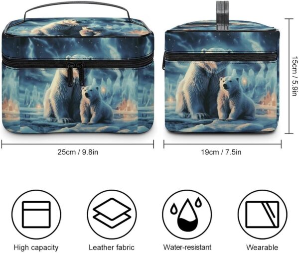 Two Polar Bears Makeup Bag, Cosmetic Organizer Case Large Portable Capacity Make Up Bags Women Travel Toiletry Bags with Handle And Divider